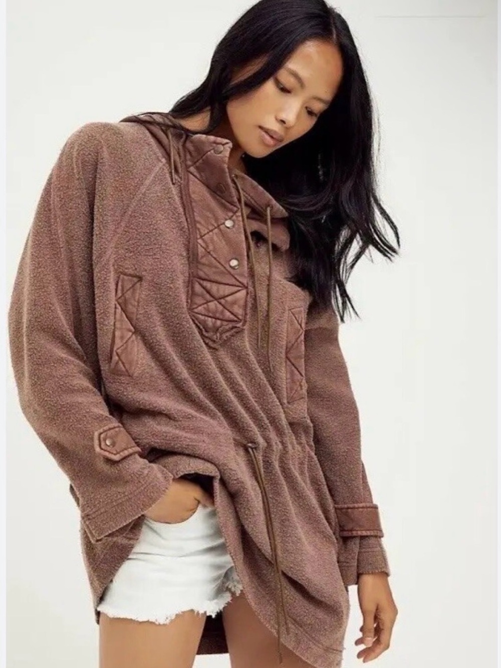 Free People Sadie Surplus Pullover Tunic Sweatshirt w/ Drawstring Waist